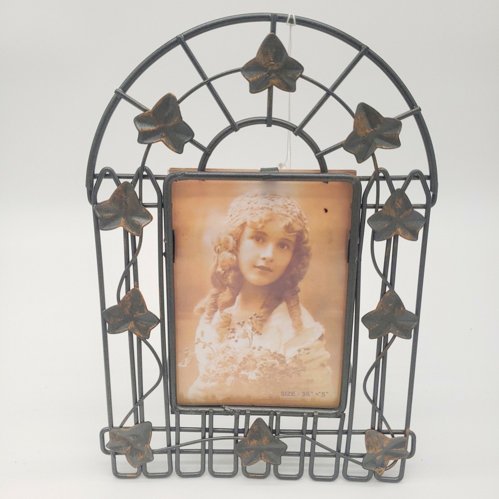 Rustic Ivy Leaf Trellis Wire Picture Frame Antique Style Metal Cottagecore Decor